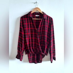 Plaid buffalo check comfortable collared wrap shirt, M